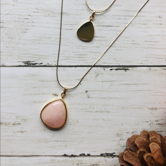 NWT LOFT Gold 2-Piece Stone Pendant Necklace - Picture 3 of 10